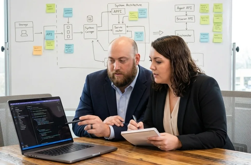 Rich and Lynn Ross reviewing a system design together
